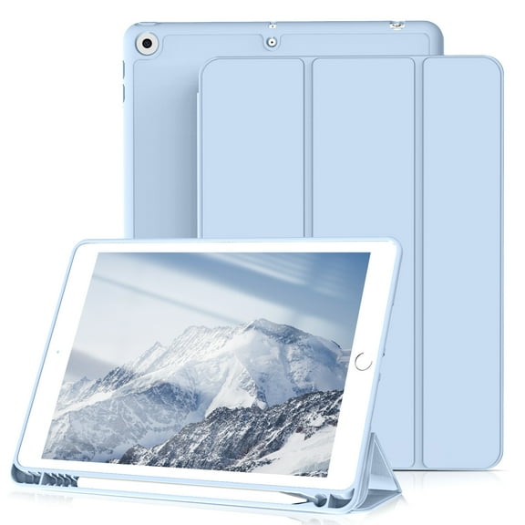 KenKe iPad 9.7 Inch 6th / 5th Generation Case with Pencil Holder, Slim Lightweight Soft TPU Back Smart Cover, Auto Sleep/Wake, for iPad 6th Gen 2018/ 5th Gen 2017 Case, Light Blue