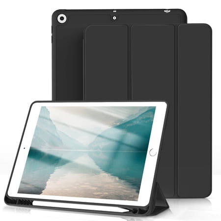 KenKe iPad 9.7 Inch 6th / 5th Generation Case with Pencil Holder, Slim Lightweight Soft TPU Back Smart Cover, Auto Sleep/Wake, for iPad 6th Gen 2018/ 5th Gen 2017 Case, Black