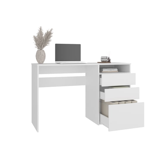 Kenai 3 Drawers Computer Desk, One Shelf, White