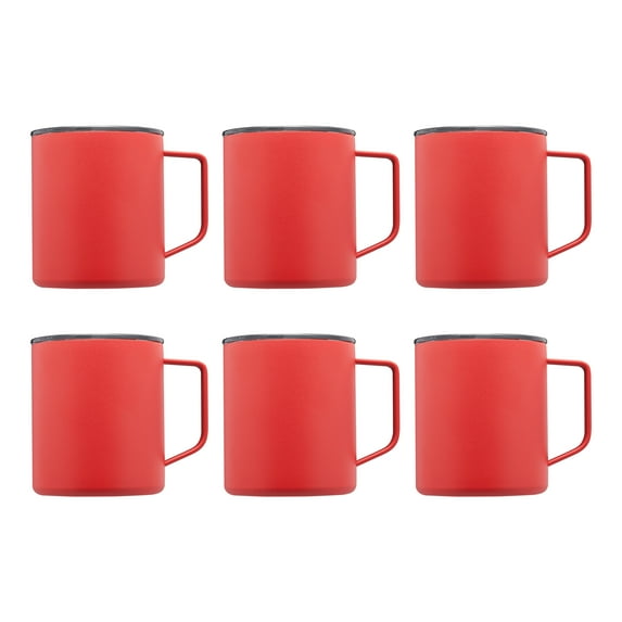 Kenai Powder Coated Travel Mugs 13.5 oz. Set of 6, Bulk Pack - Double Wall, Perfect for Coffee, Hot Cocoa, Other Hot & Cold Beverages - Red