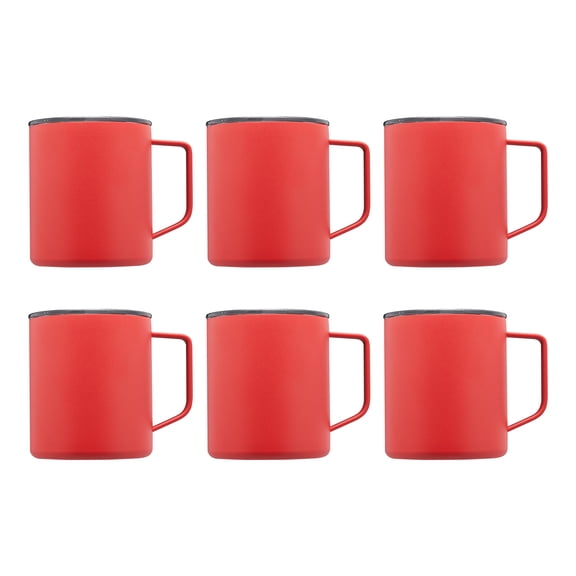 Kenai Powder Coated Travel Mugs 13.5 oz. Set of 6, Bulk Pack - Double Wall, Perfect for Coffee, Hot Cocoa, Other Hot & Cold Beverages - Red