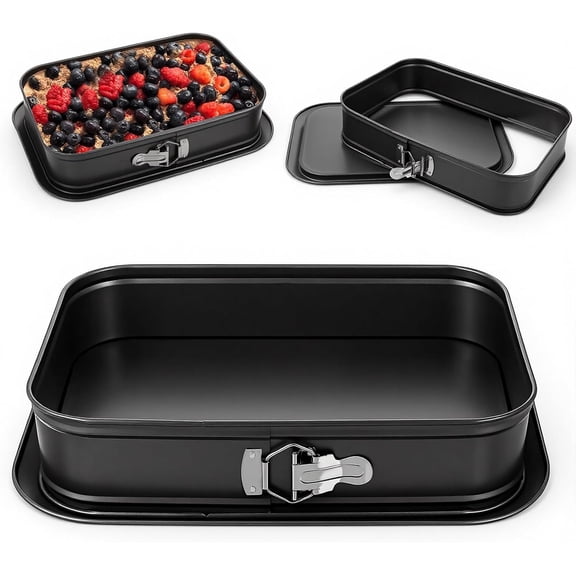 Kenaoeoe 14 x 9.5 Inch Large Springform Pan Rectangle Cake Pan with Removable Bottom Non-Stick Carbon Steel Bakeware for Baking, Gray