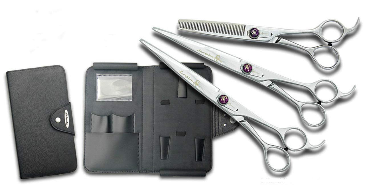 Kenchii Scorpion Grooming Shears 7 in. Scissor Set Straight, Curved