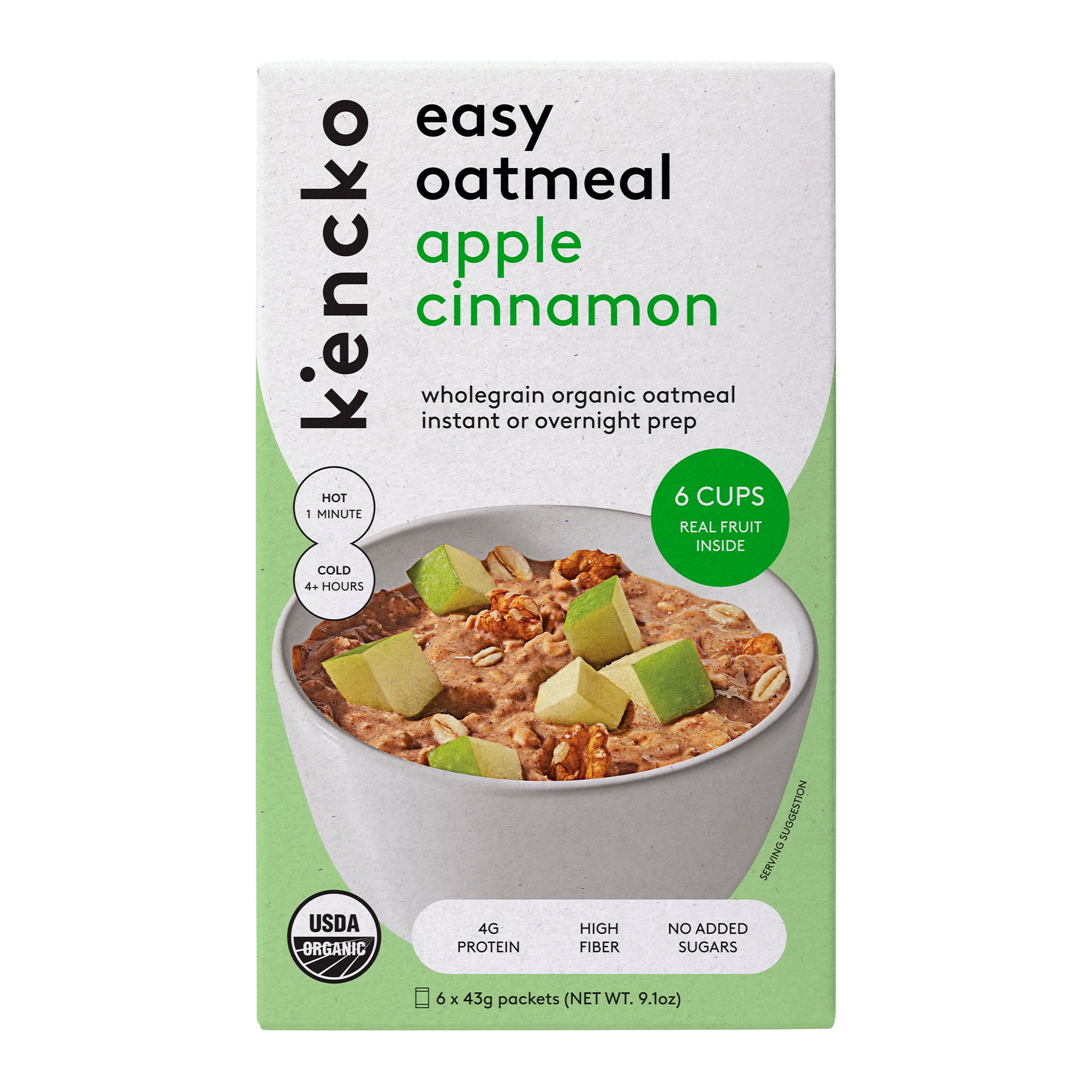 Kencko Apple Cinnamon Organic Easy Instant Oatmeal, 1.52 oz, 6 Pack