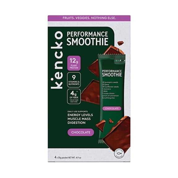 Kencko Chocolate Fruit & Veggie Performance Protein Smoothies, Powdered Drink Mix, 1.23 oz, 4 Pack