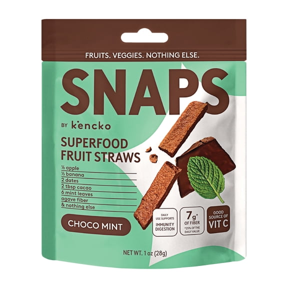 Kencko Chocolate Mint Snaps, Superfood Fruit Straws, 1 oz Bag
