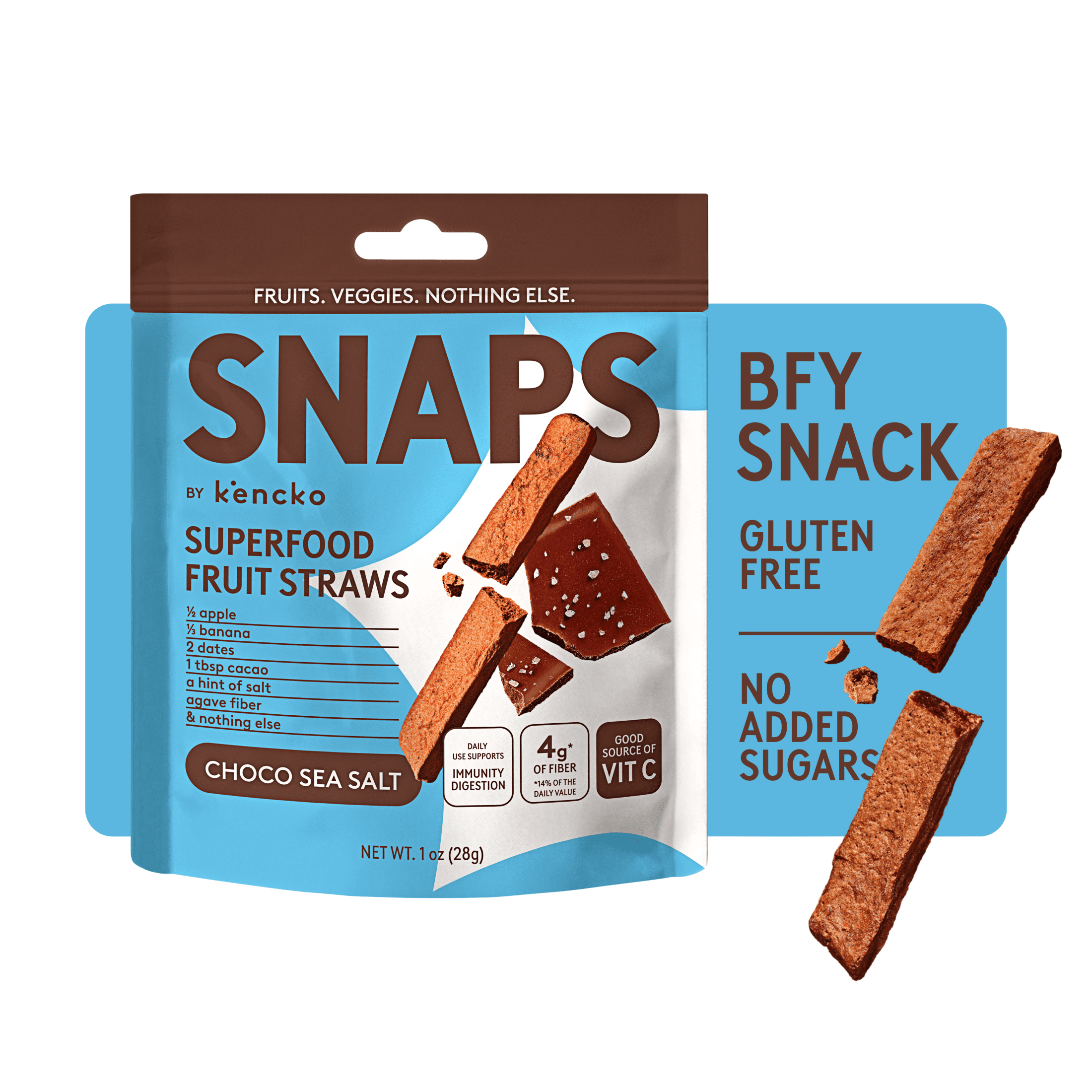 Kencko Chocolate Sea Salt Snaps, Superfood Fruit Straws, 1 oz Bag