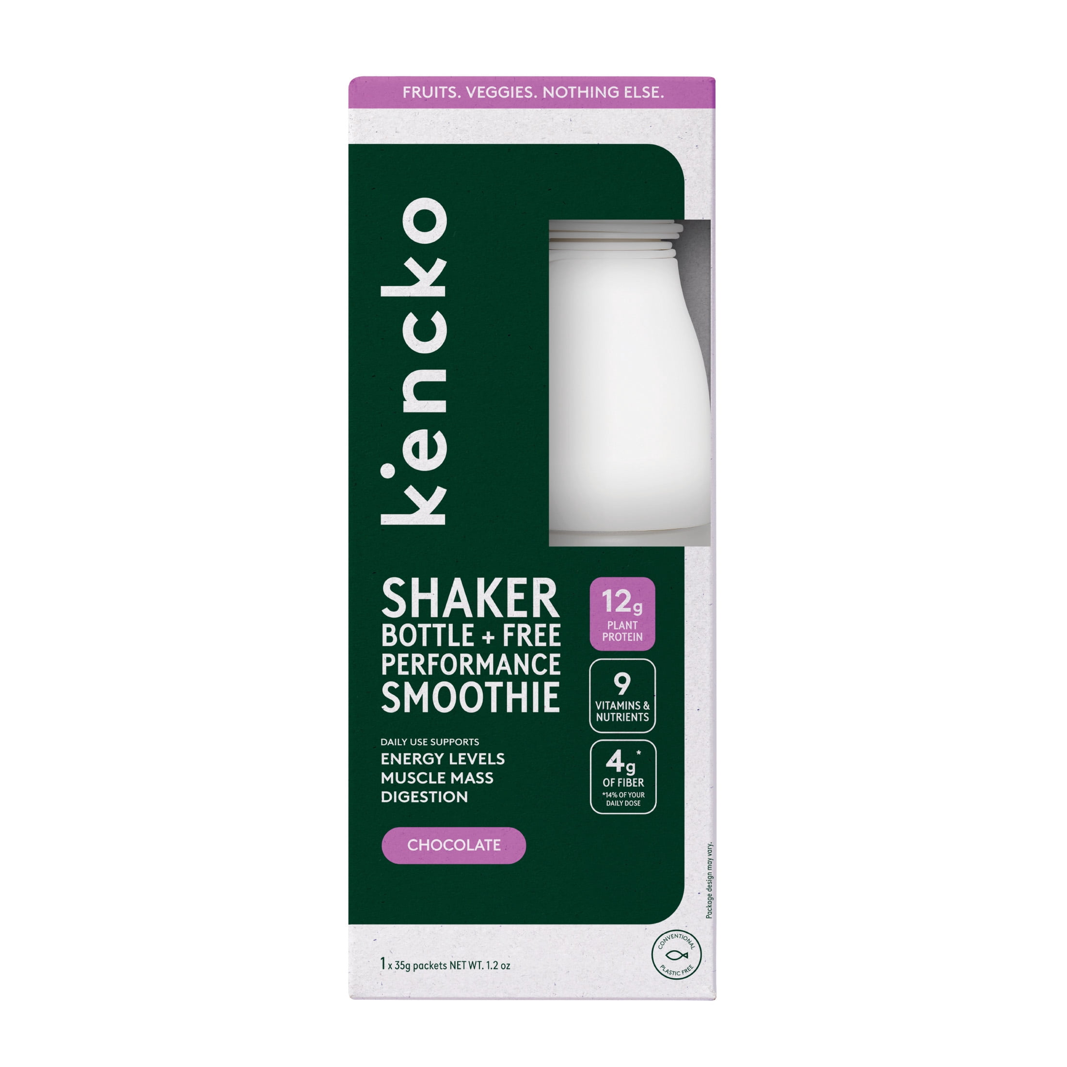Kencko Instant Performance Fruit & Veggie Smoothies Starter Pack, Universal Bottle + 1 Free Protein Smoothie, 1.23 oz