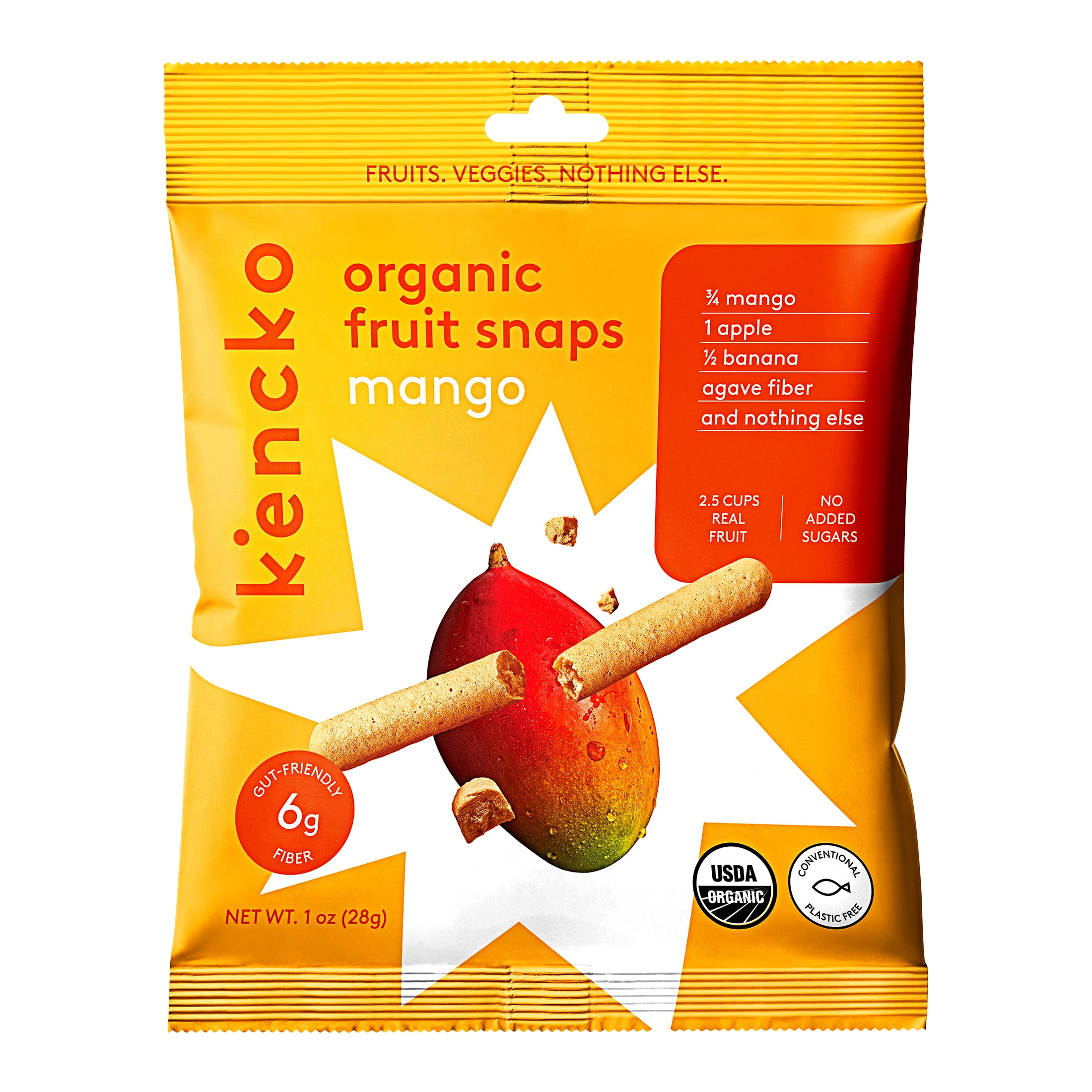 Kencko Mango Organic Fruit Snaps, Freeze Dried Fruit Snacks, 1 oz