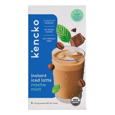 Kencko Mocha Mint Organic Instant Iced Latte, Powdered Drink Mix, .79 oz, 6 Pack