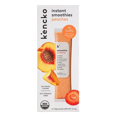 Kencko Peaches Organic Instant Fruit & Veggie Smoothies, Powdered Drink Mix, .78 oz, 4 Pack