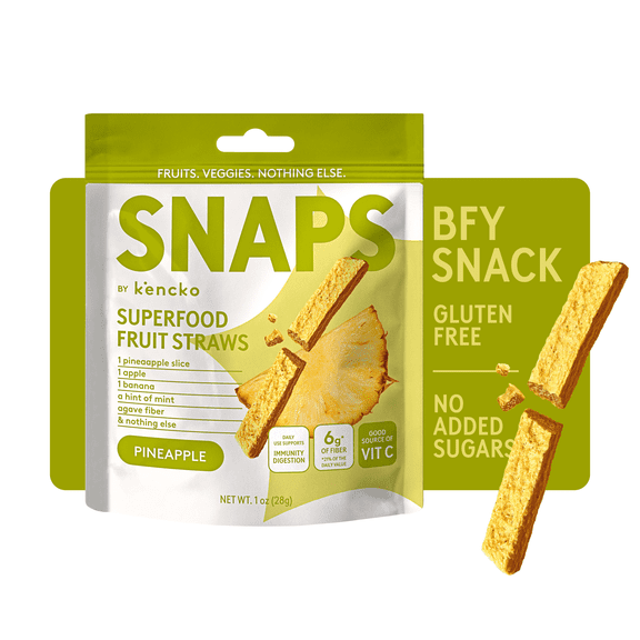 Kencko Pineapple Snaps, Superfood Fruit Straws, 1 oz Resealable Bag