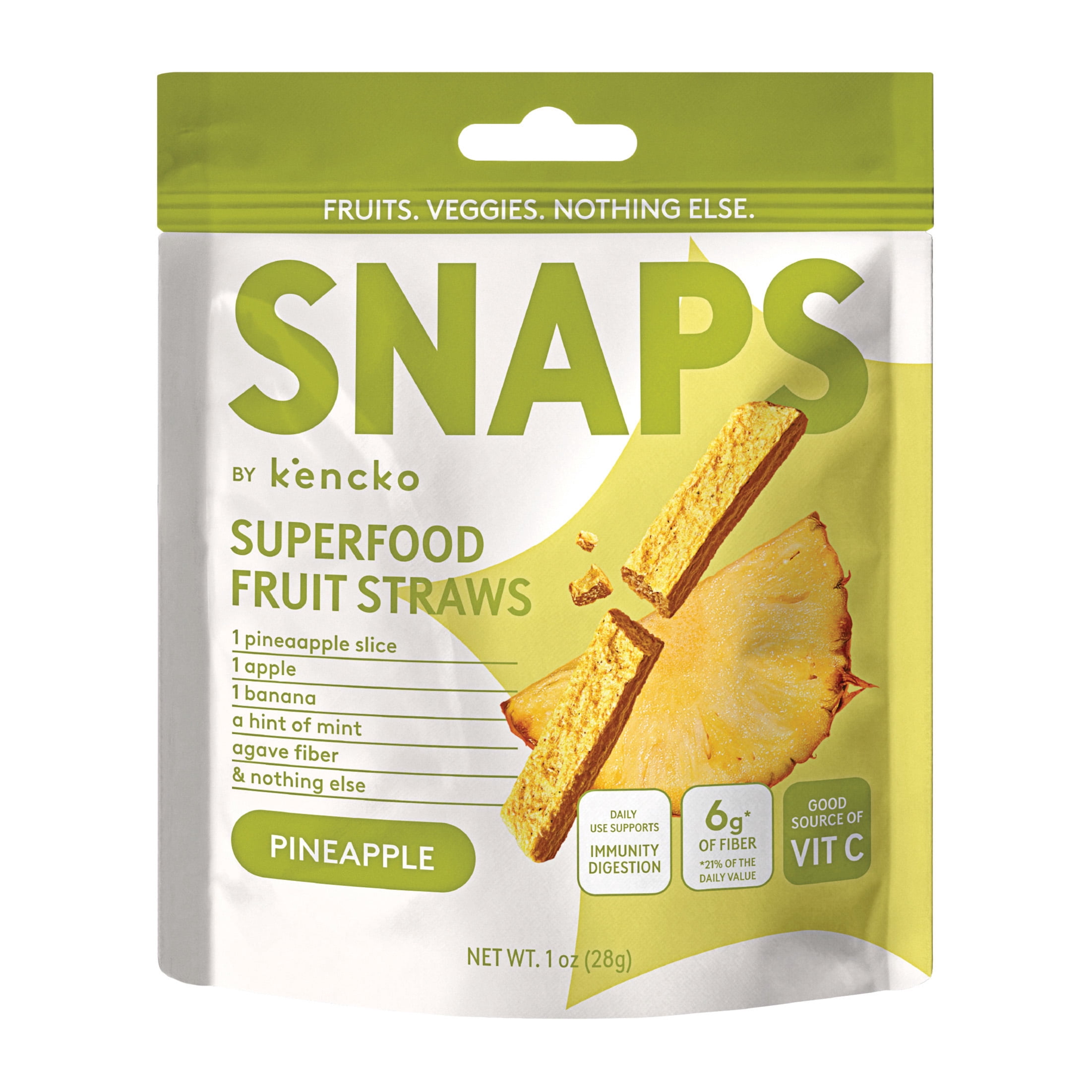 Kencko Pineapple Snaps, Superfood Fruit Straws, 1 oz Resealable Bag