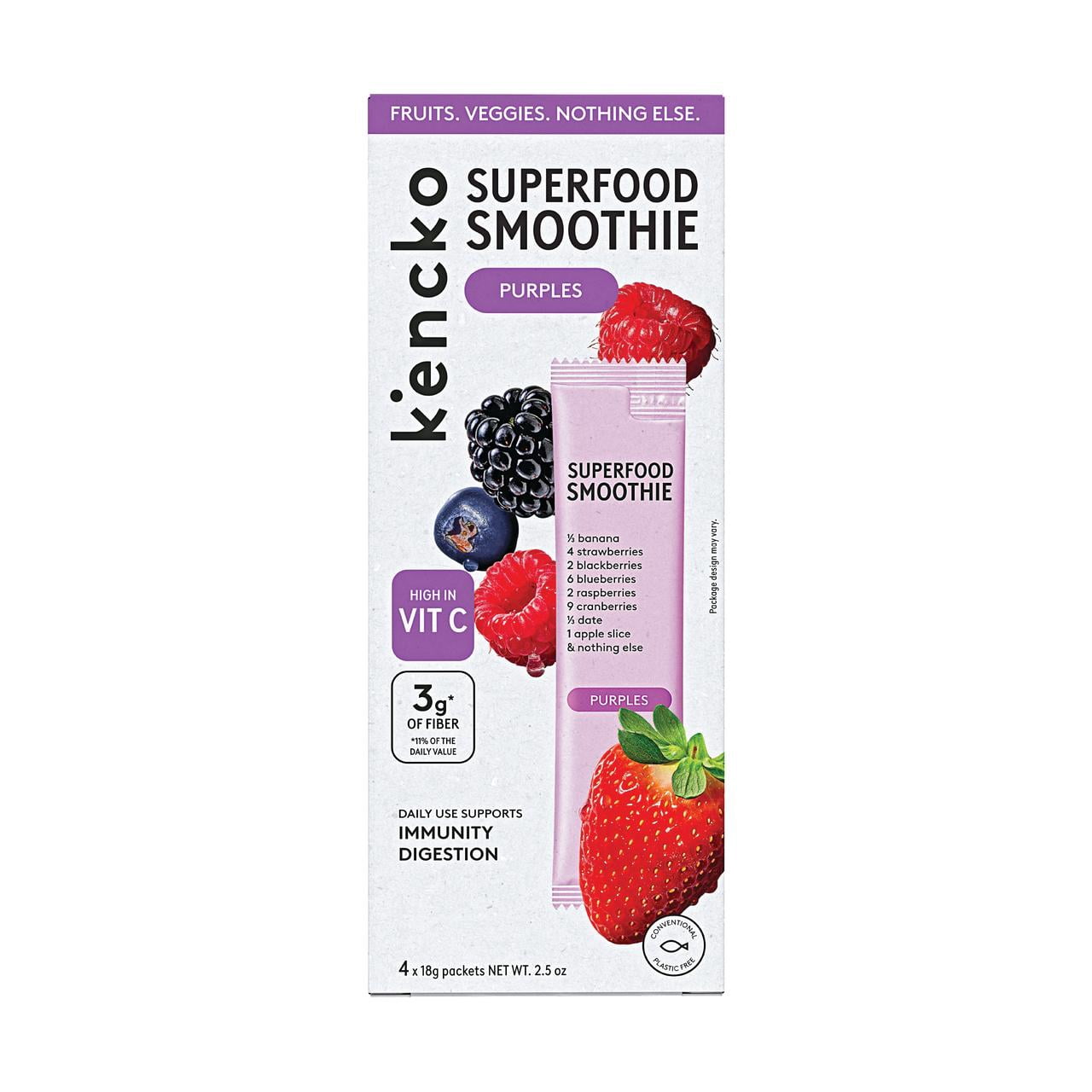 Kencko Purples Instant Superfood Fruit & Veggie Smoothies, .636 oz, 4 Pack