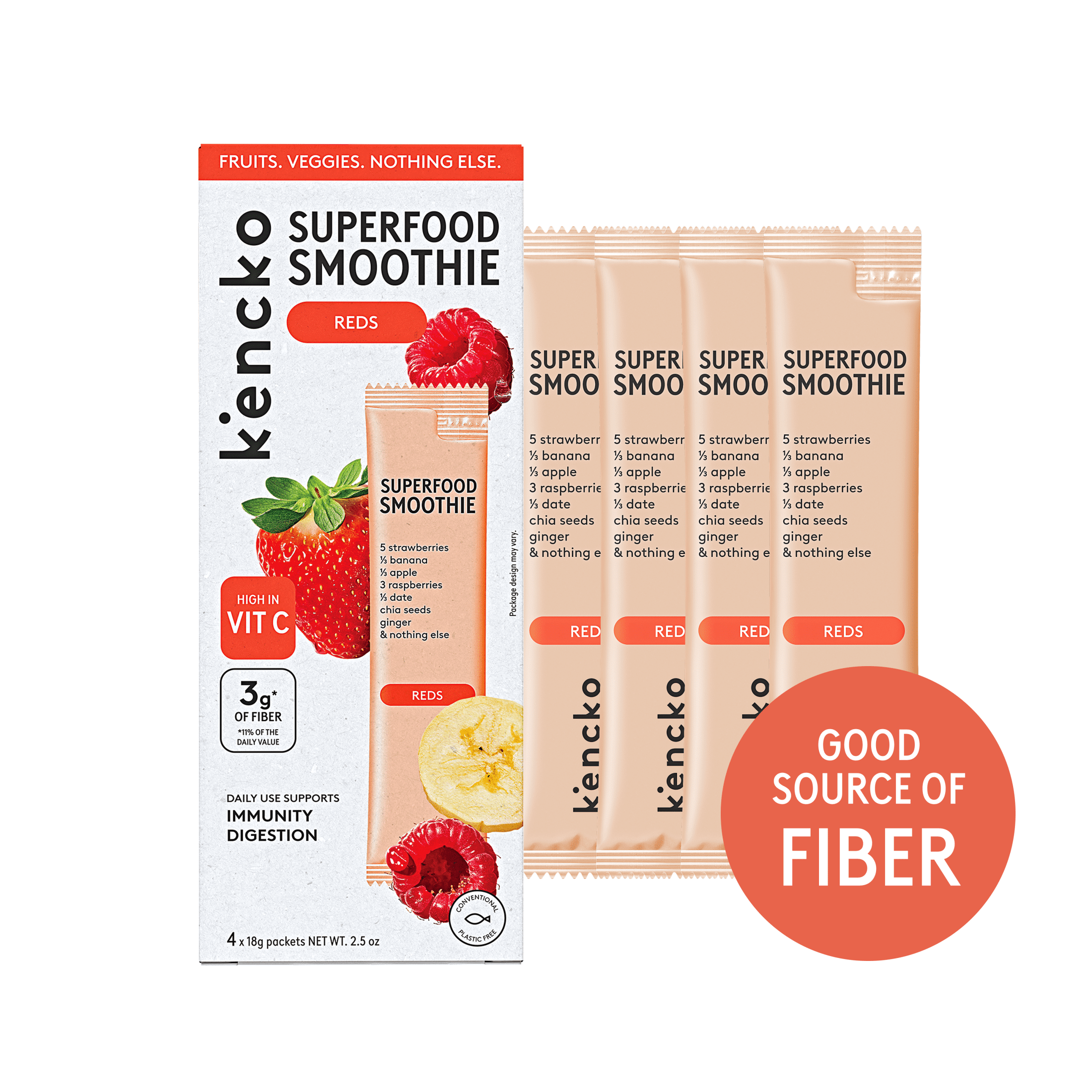 Kencko Reds Instant Superfood Fruit & Veggie Smoothies, .63 oz, 4 Pack