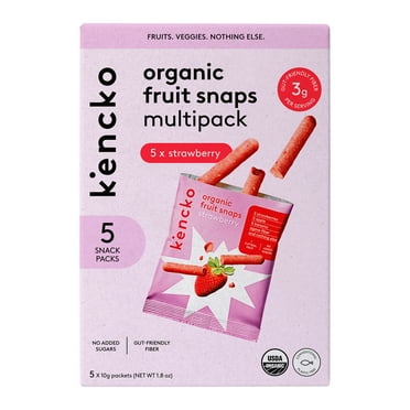 Kencko Strawberry Organic Fruit Snaps, Freeze Dried Snacks, 5 x 0.35 oz Snack Packs