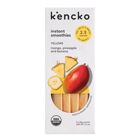 Kencko Yellows Organic Instant Fruit & Veggie Smoothies, Drink Mix, .78 oz, 4 Pack