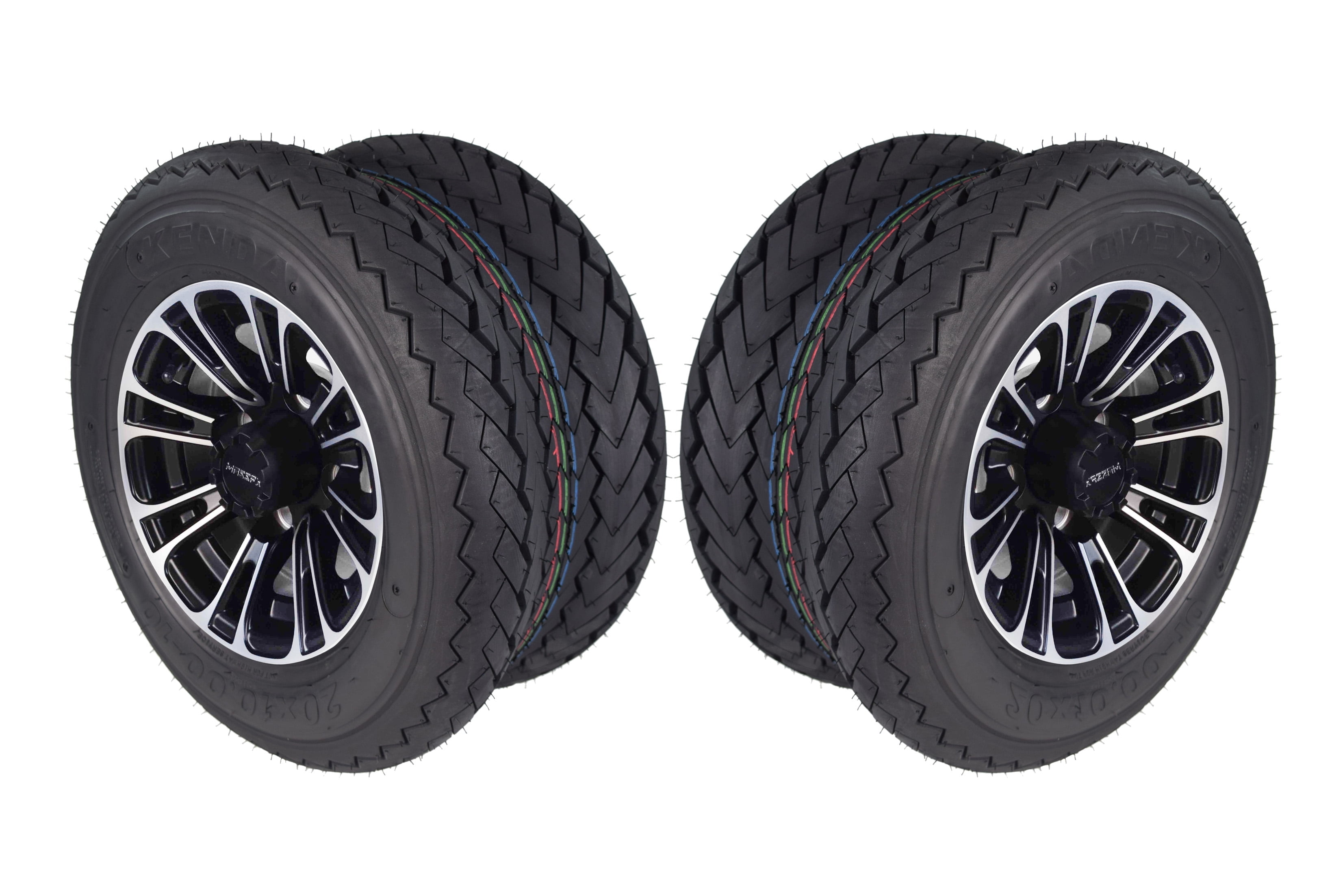 Kenda Hole-N-1 20x10-10 Golf Cart Tire & Matte Black Wheel with Keychain 2 Pack