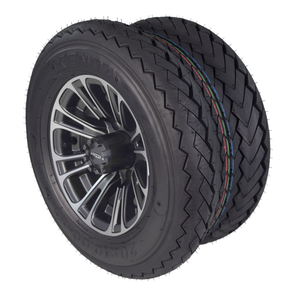 Kenda Hole-N-1 K389 20x10-10 Golf Cart Tire & Gunmetal Wheel with Keychain