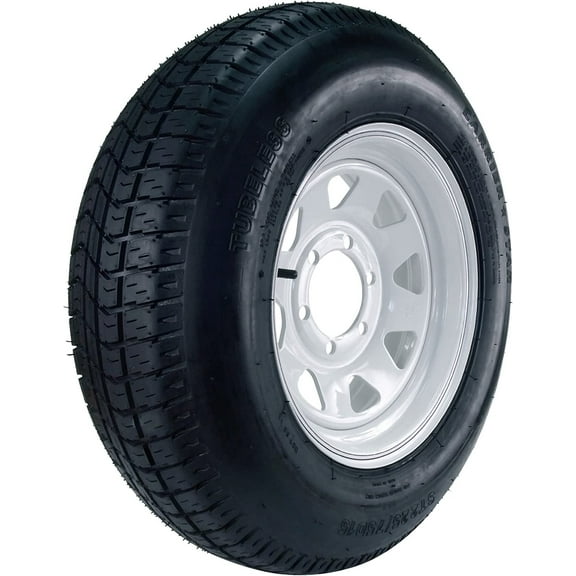 Kenda Carrier Star 15x6"/6x5.5" Custom Spoke Wheel with White Powder-Coat Pinstripe Finish LRD and Trailer Tire Assembly 225/75-15