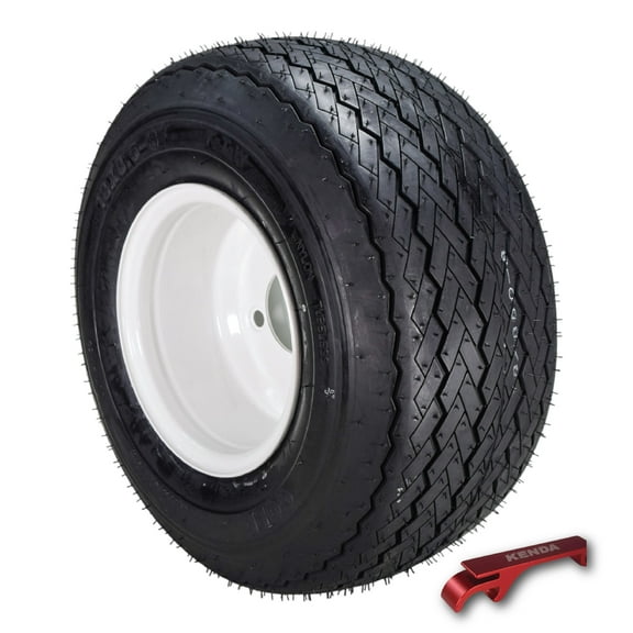Kenda Hole-N-1 K389 18x8.5-8 Golf Cart Tire & White Wheel with Keychain - Single