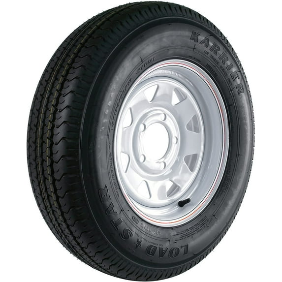 Kenda Loadstar Karrier 13x4.5"/5x4.5" Custom Spoke Wheel with White Powder-Coat Pinstripe Finish LRC and Radial Trailer Tire Assembly 175/80R13