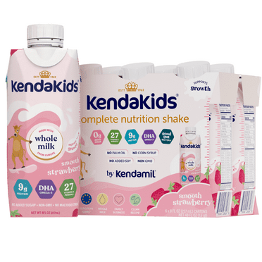 KendaKids Complete Nutrition Shakes with Protein & DHA, Smooth Strawberry, 8 fl oz Bottle (6 Shakes)