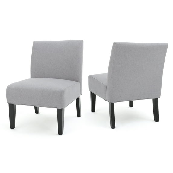 Kendal Contemporary Fabric Slipper Accent Chair (Set of 2), Light Gray and Matte Black