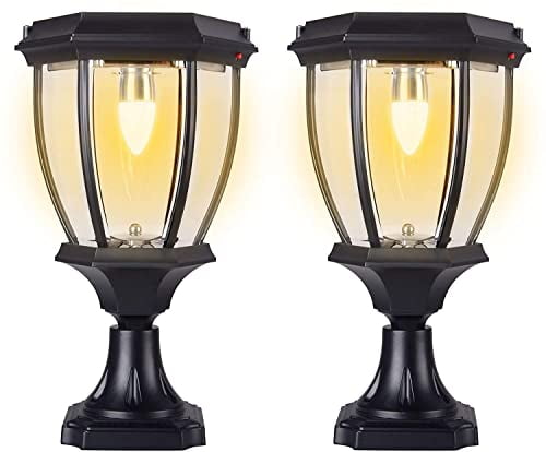 Kendal Solar Post Lights Outdoor, Waterproof Fence Solar Powered Pillar LED Light, Solar Deck Post Lights Decorations Porch Railing Patio with Clear Glass, Warm White (Black*2)