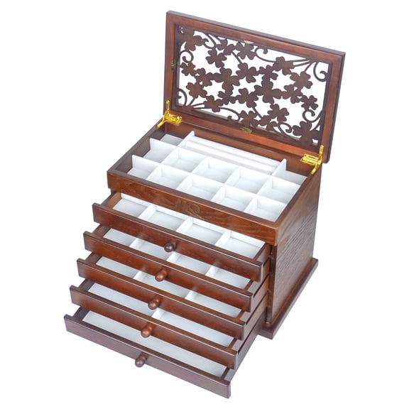 Kendal Wood Jewelry Box for Women, Real Wooden Jewelry Holder Organizer Box with Leaf Patterns, 6 Layer Jewelry Boxes for Storage Earrings Rings Necklace Bracelet, Ideal Gift for Women's Day WJC065HT