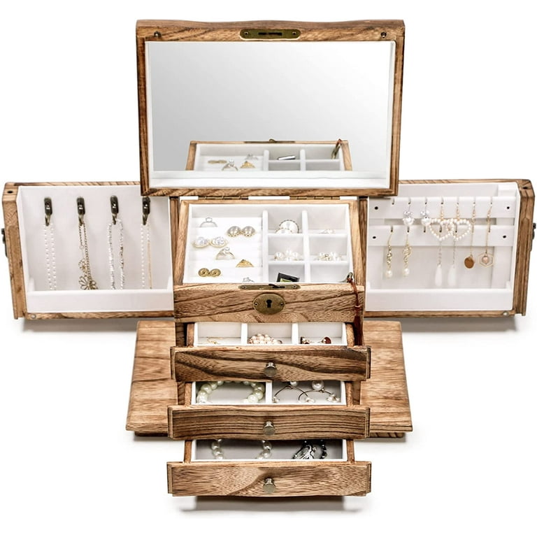 Kendal Large Top Lockable Wooden Jewelry Box, Platane Wood