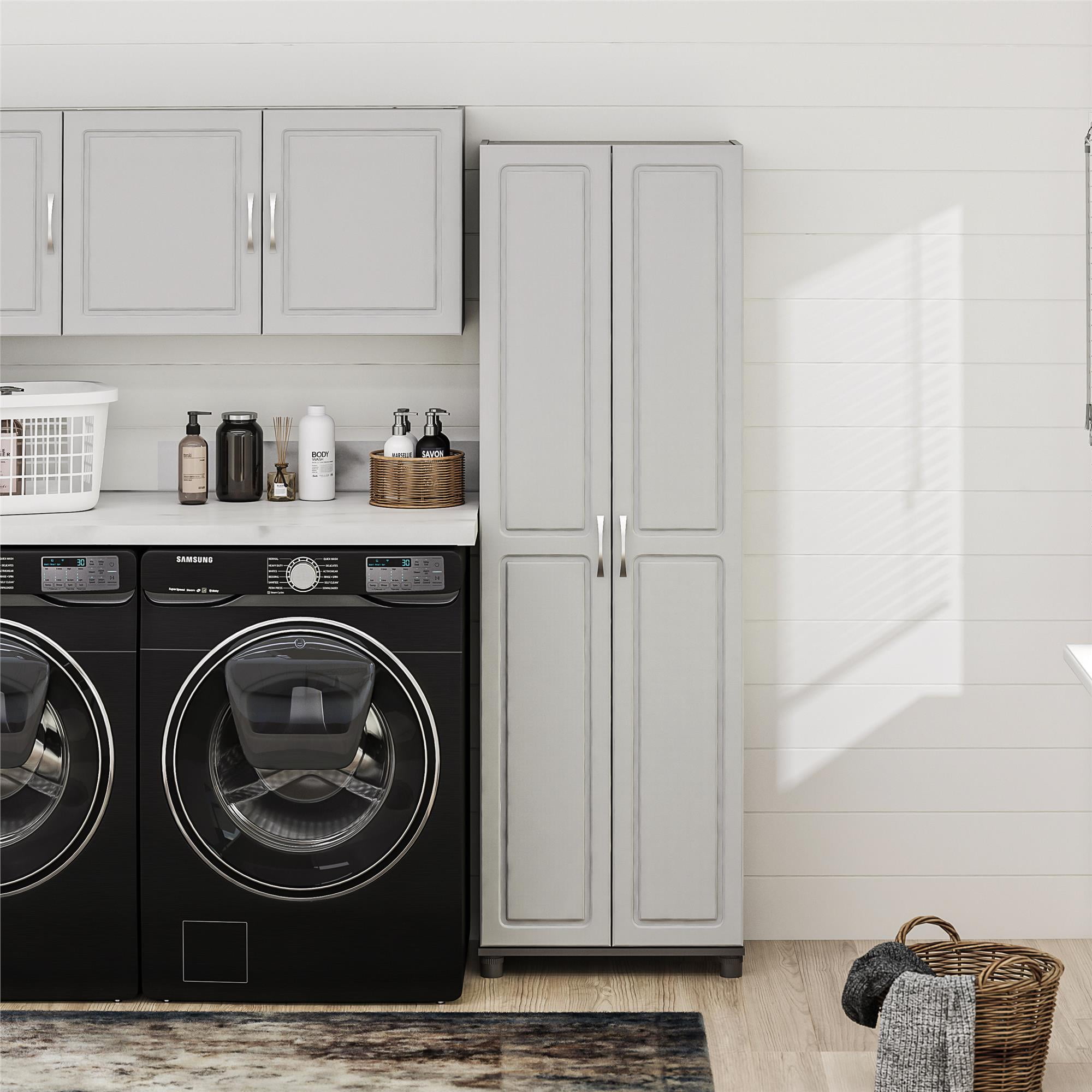 Gray Laminated MDF Freestanding Utility Storage Cabinet with Adjustable Shelving