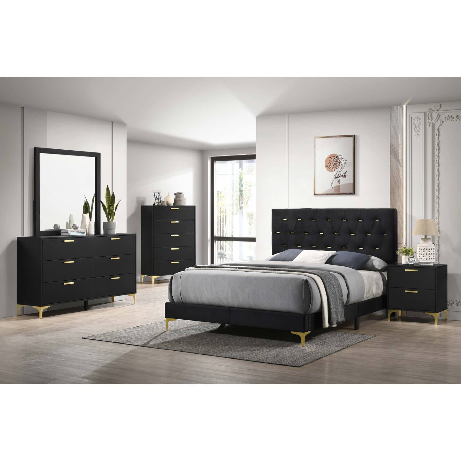 Coaster Kendall 5-piece Wood Panel Queen Bedroom Set Black and Gold ...