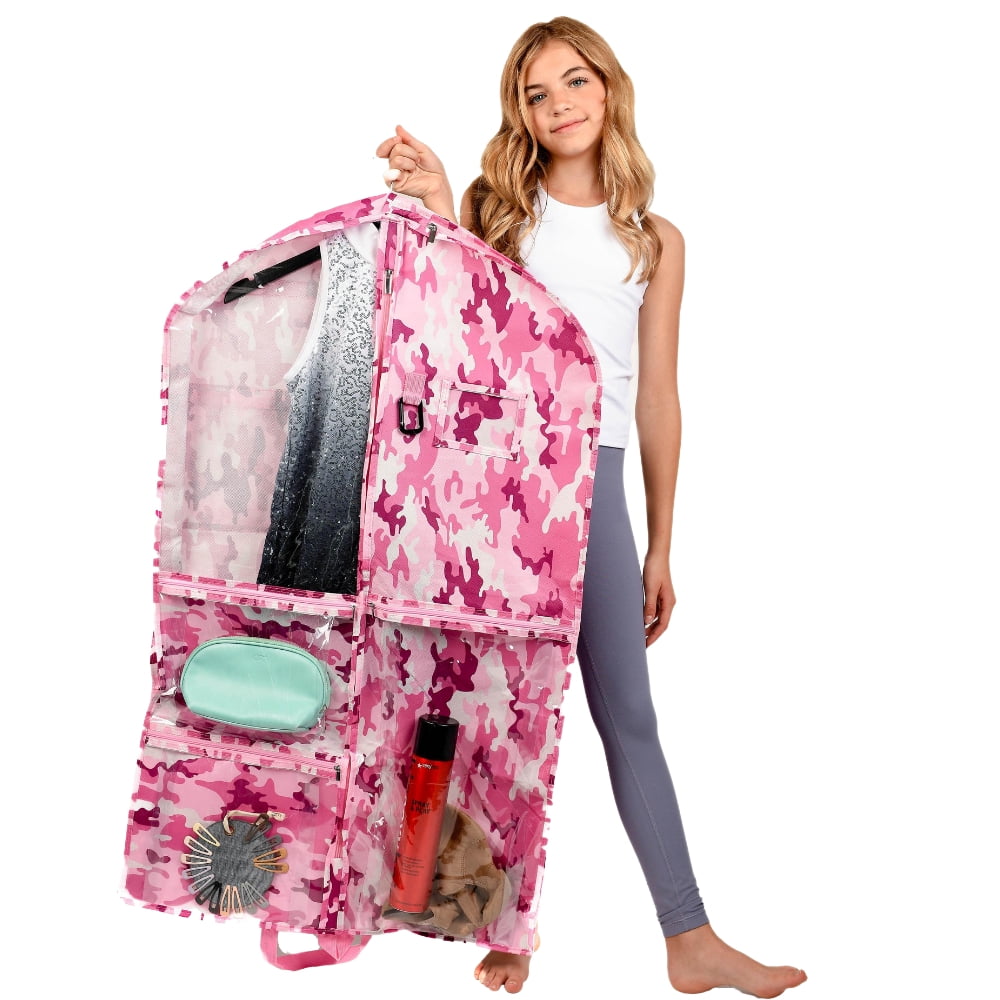 Kendall Country Dance Garment Bag Costume Organizer for Dancers, Beauty Pageants, Sports, Gymnasts, Figure Skaters, Travel and more - Camo Pink 40 inch Long
