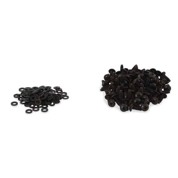 10-32 Rack Mount Screws with Delrin Washers, 0.75 Inch Black Oxide Hardened Steel, Phillips Truss Head, Self-Guiding Pilot Point, 2500 Pack, TAA Compliant
