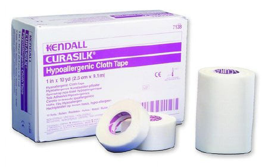 Kendall Hypoallergenic Medical Tape Silk-Like Cloth 1 Inch X 10 Yard White NonSterile, 7138C - BOX OF 12