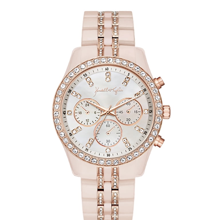 Kendall & Kylie Rose Gold Crystal Watch Kendall + Kylie Watch: Rose Gold Toned Tri-Link Band with  main image 2