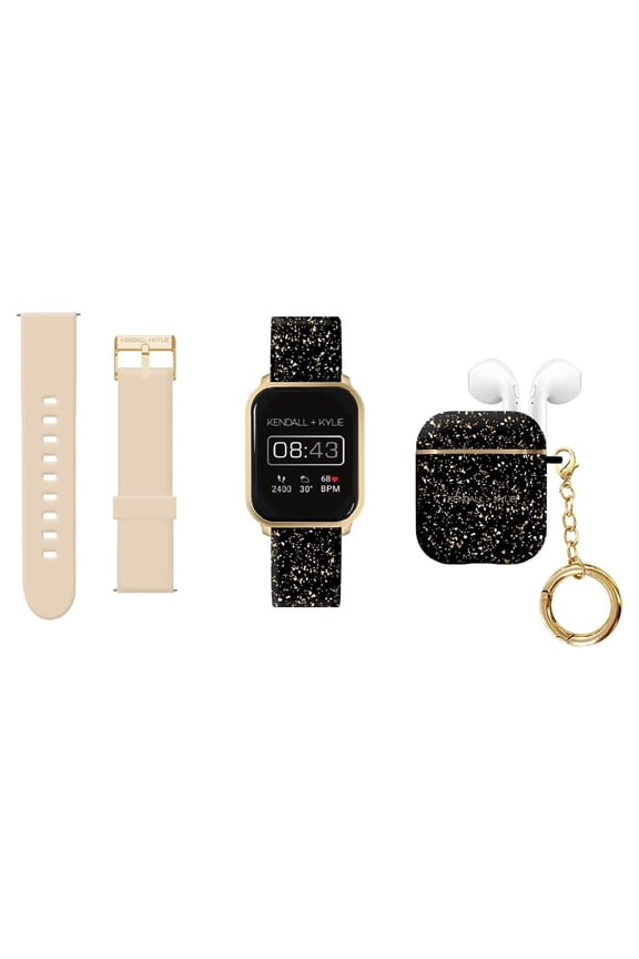 Kendall & Kylie Beige/Black Smart Watch with Interchangeable Strap and Earbud Set 900261G-40-G20