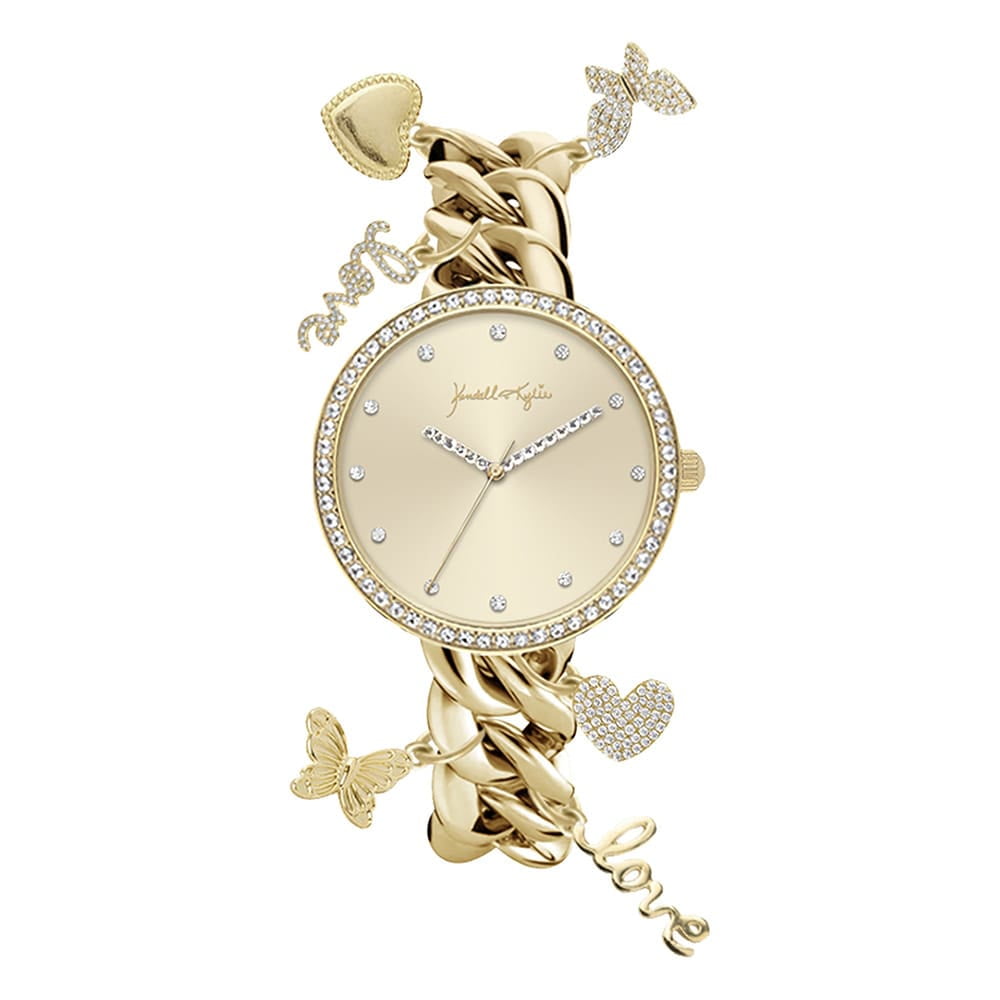 Kendall + Kylie Female Adult 150" Twisted Band Wristwatch, Gold Charms