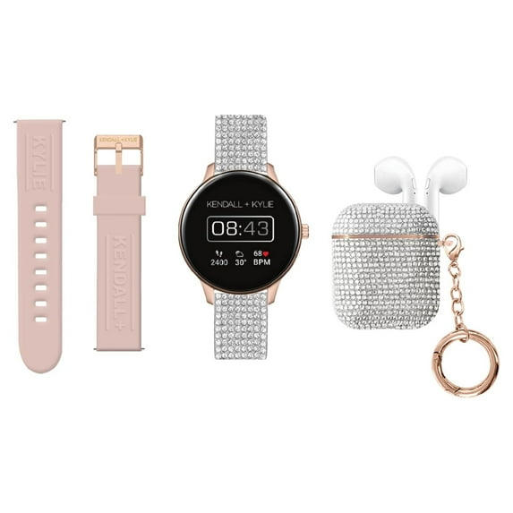 Kendall + Kylie Female Adult Smart Watch w/ Extra Strap & Earbud Set, Blush/Silver