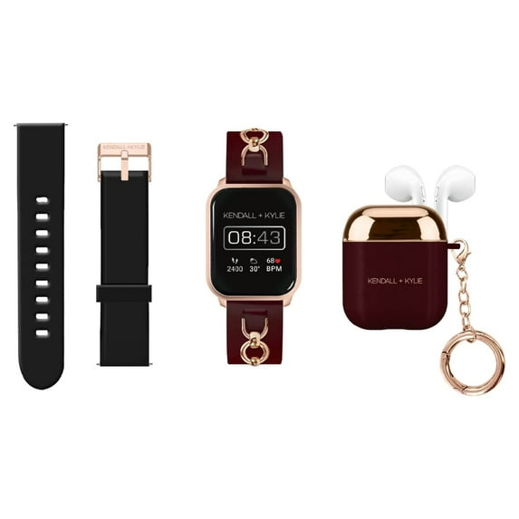 Kendall + Kylie Female Adult Smart Watch w/ Extra Strap & Earbud Set, Burgundy