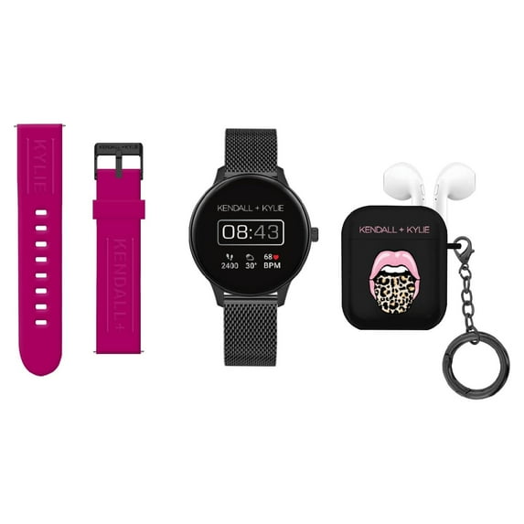 Kendall + Kylie Female Adult Smart Watch w/ Extra Strap & Earbud Set, Fuschia/Gunmetal