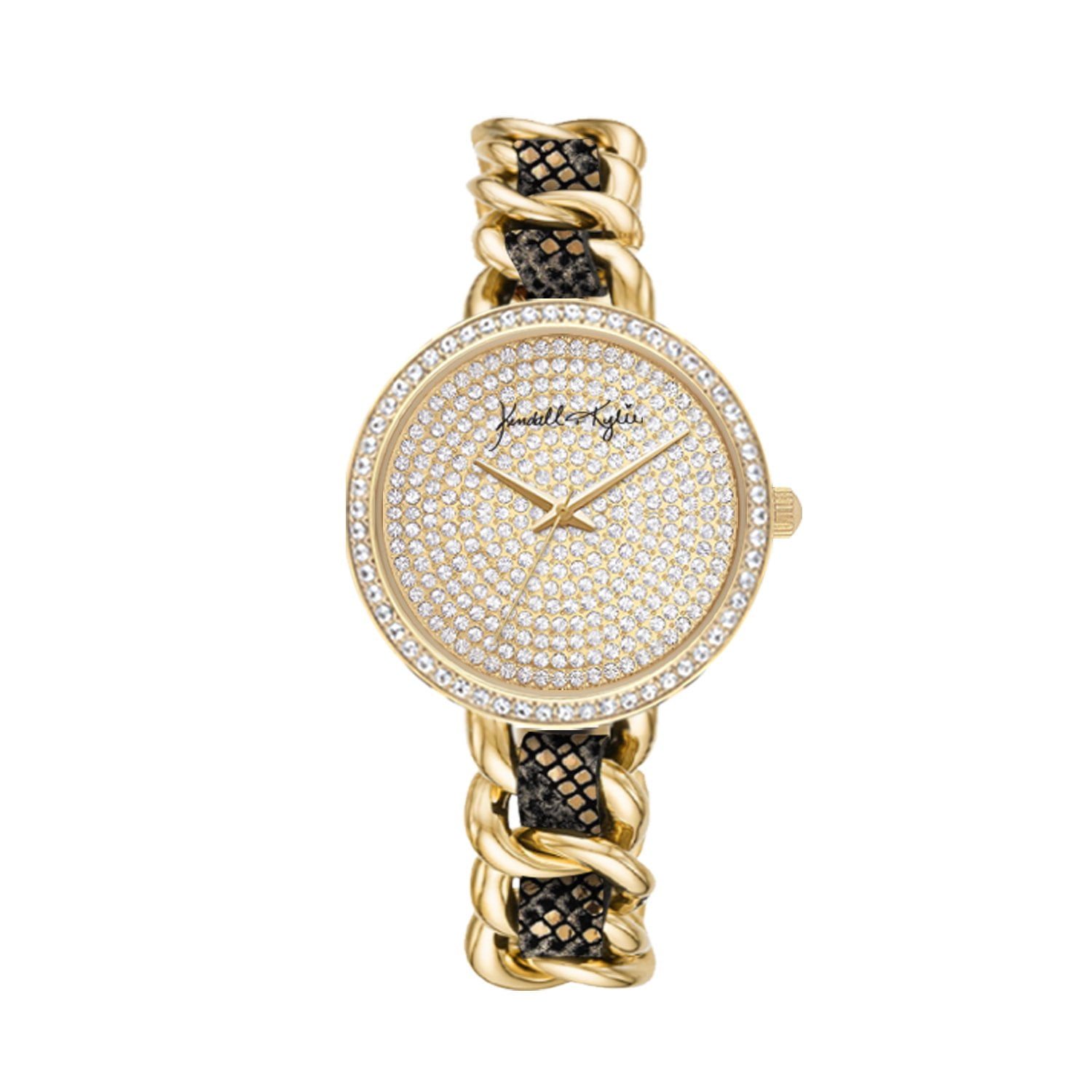 Kendall + Kylie Gold Toned Metal and Braided Snake Print Vegan Leather Strap Analog Watch