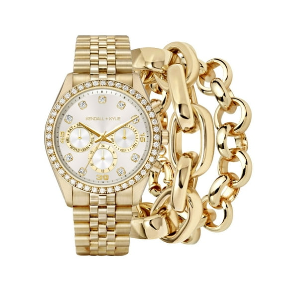 Kendall + Kylie Ladies Adult Gold Tone Metal Strap Analog Watch and Stackable Bracelets Set