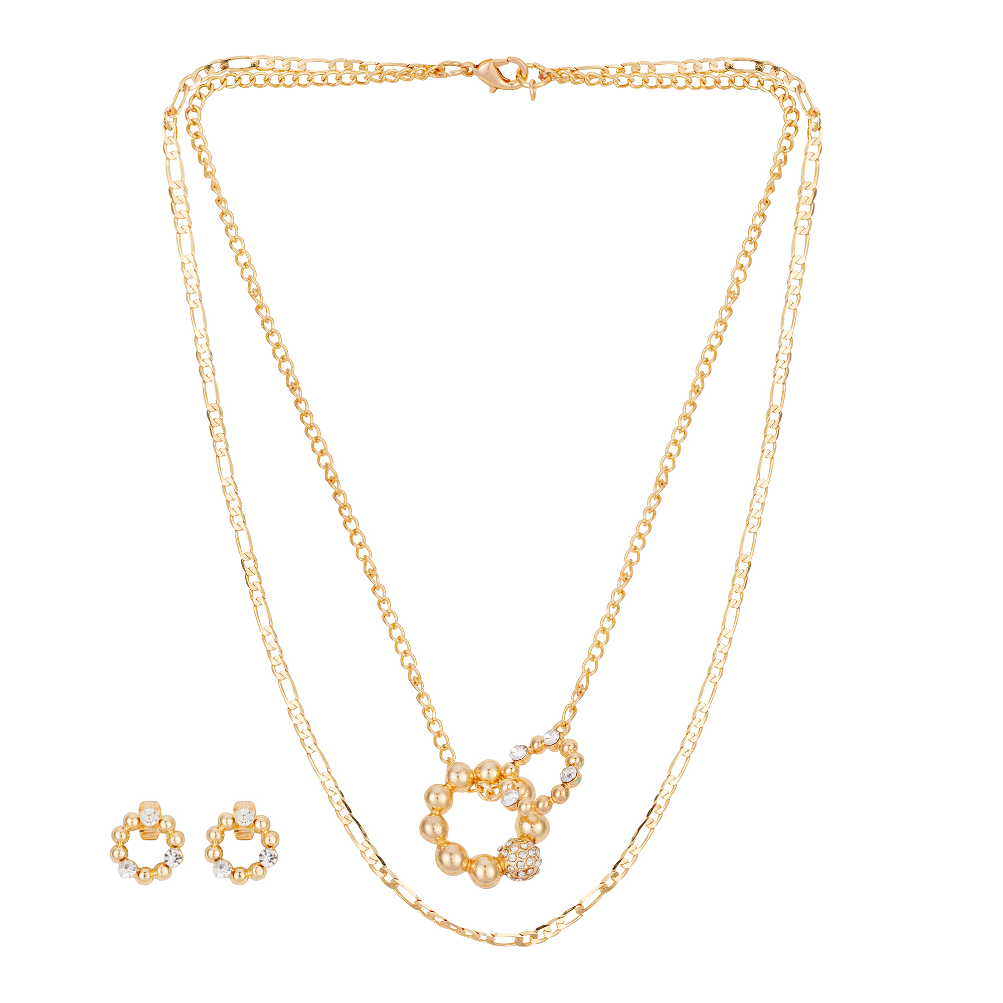 Kendall + Kylie Ladies Gold Tone Alloy Layered Necklace and Matching Earring Set