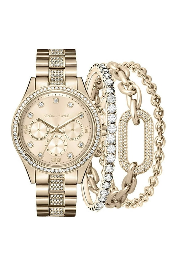 Ladies Rosegold Tone Metal Analog Watch and Bracelet Set