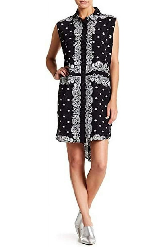 Kendall & Kylie Sleeveless Bandana Silk Dress, Black - Medium
