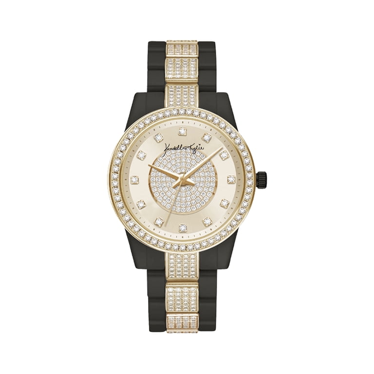 Kendall + Kylie Black Gold Metal Link Watch with Crystal 