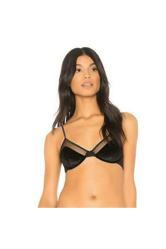 Women's Black Velvet & Mesh Balconette Bra Size 32B MSRP $48