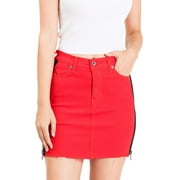 KENDALL + KYLIE Kendall & Kylie Women's Juniors Denim Skirt w Zipper Sides (29, Red)